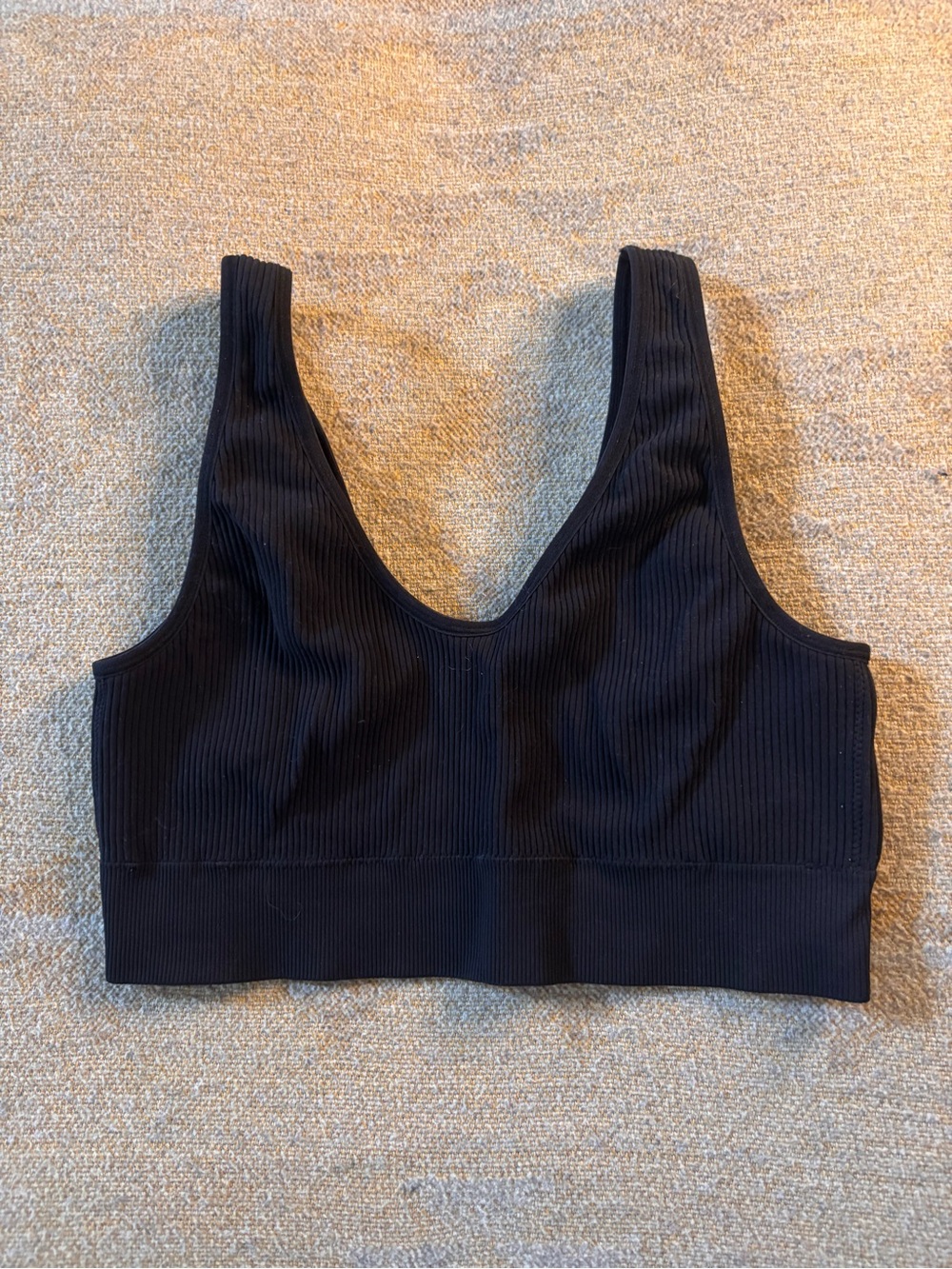aerie Black Ribbed V-Neck Sports Bralette